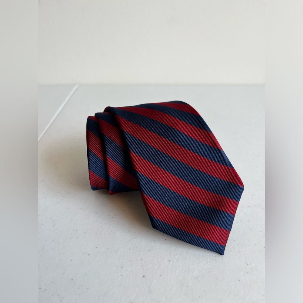 Red & Navy Striped Tie, Express, 100% Silk